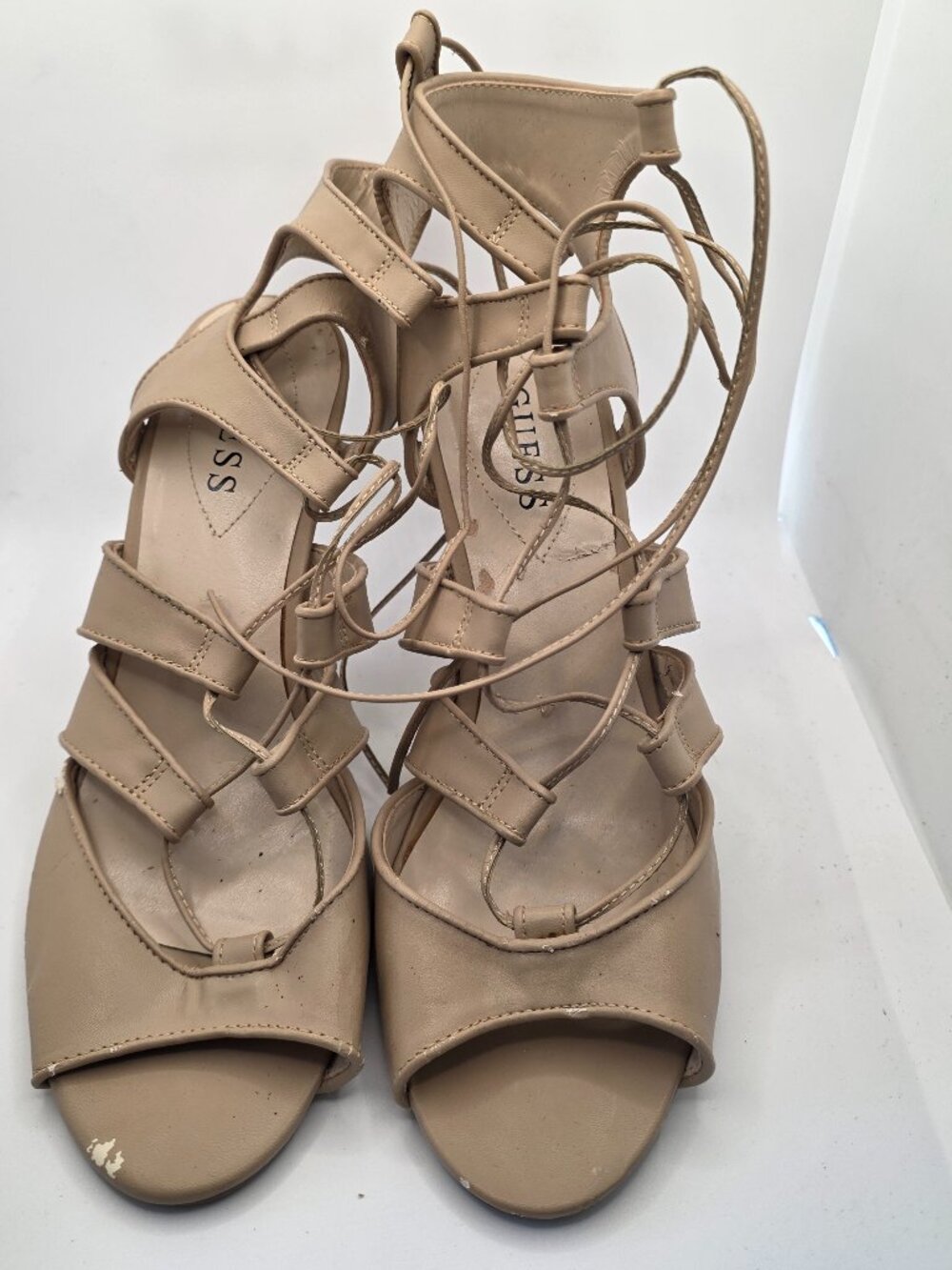GUESS Nude Lace-Up Heeled Sandals